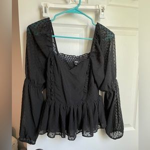 Black long sleeve blouse, sheer sleeves